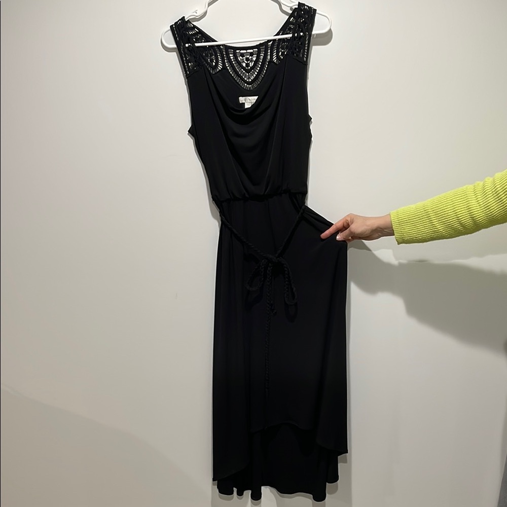 London Times | Black Embellished High Low Dress